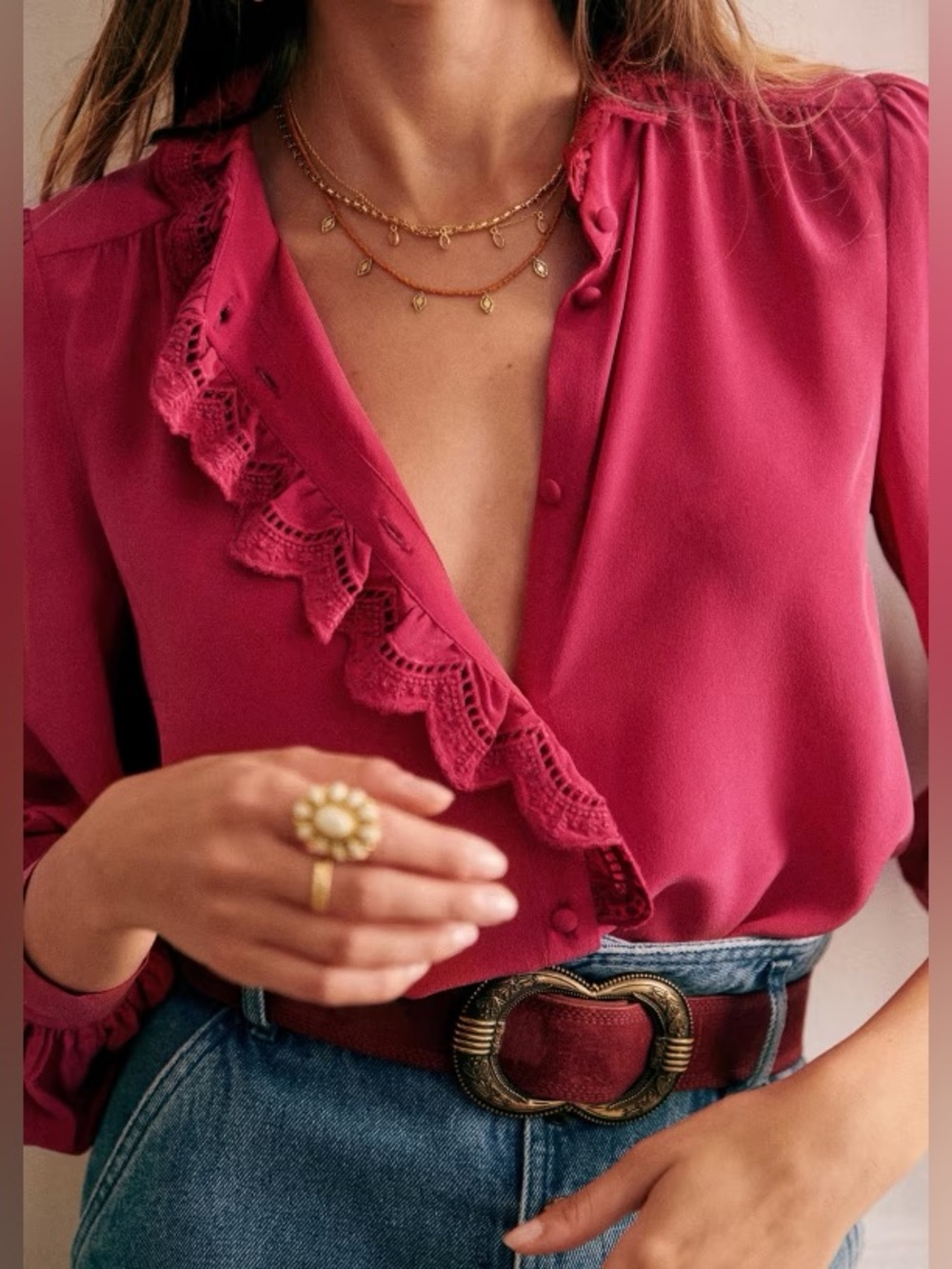 Sézane Chlo Silk Shirt in Bougainvillea